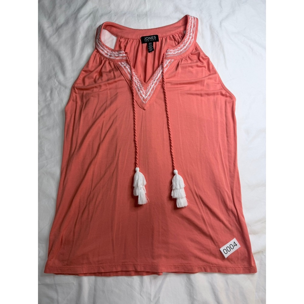 Jones New York Coral Pink Embroidered Tassel Halter Tank Top Womens XS